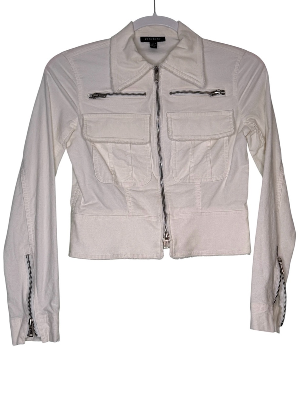 Vintage Y2K bebe White Zip Utility Jacket with Chest Pockets